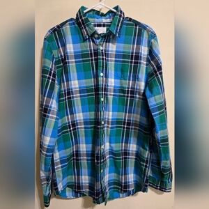 Men's Blue and Green Plaid Shirt